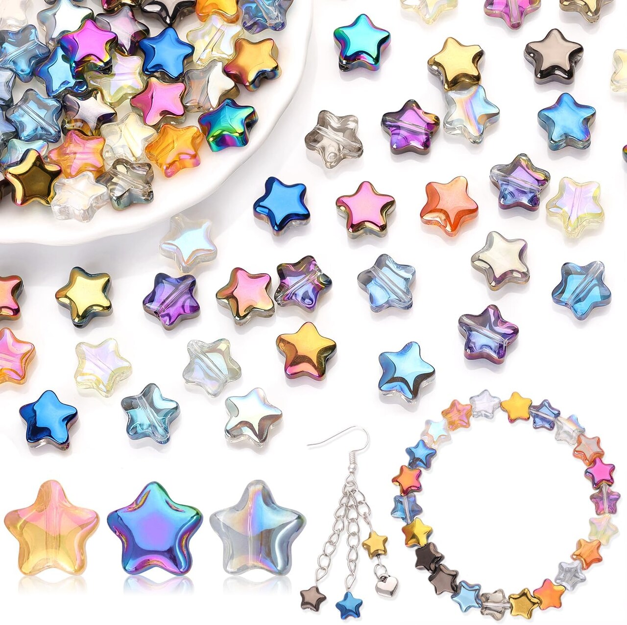 200PCS 8MM Bedazzling Irisedent Glass Beads, Crystal Star Beads(Star-8MM)